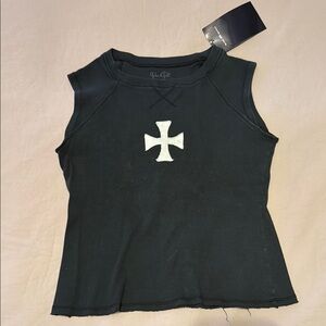Brandy Melville Black Muscle Tee with White Cross